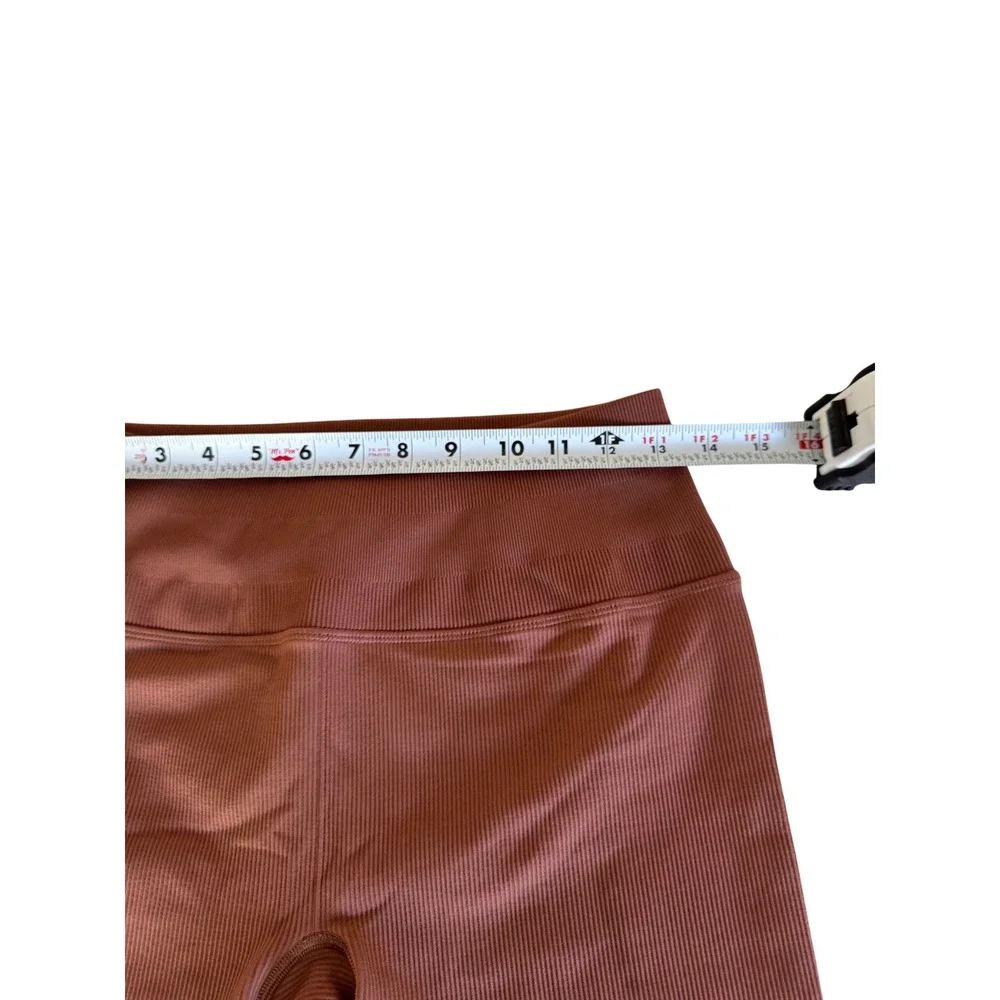 Alo Yoga Seamless Ribbed Favorite Bra Tank & Biker Shorts Set Brown Est Size M